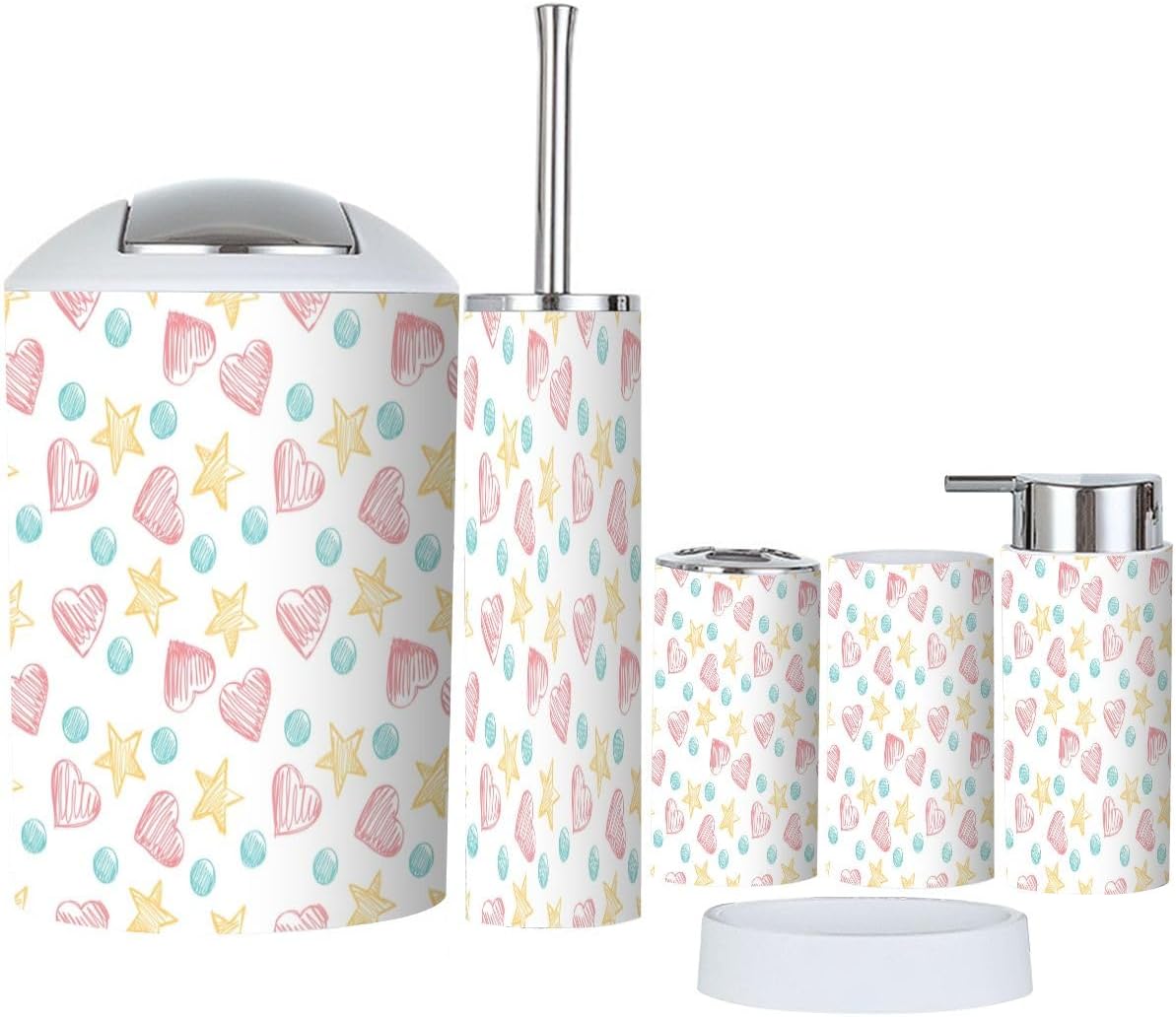 Funny Hearts Bathroom Accessory Set 6 Piece