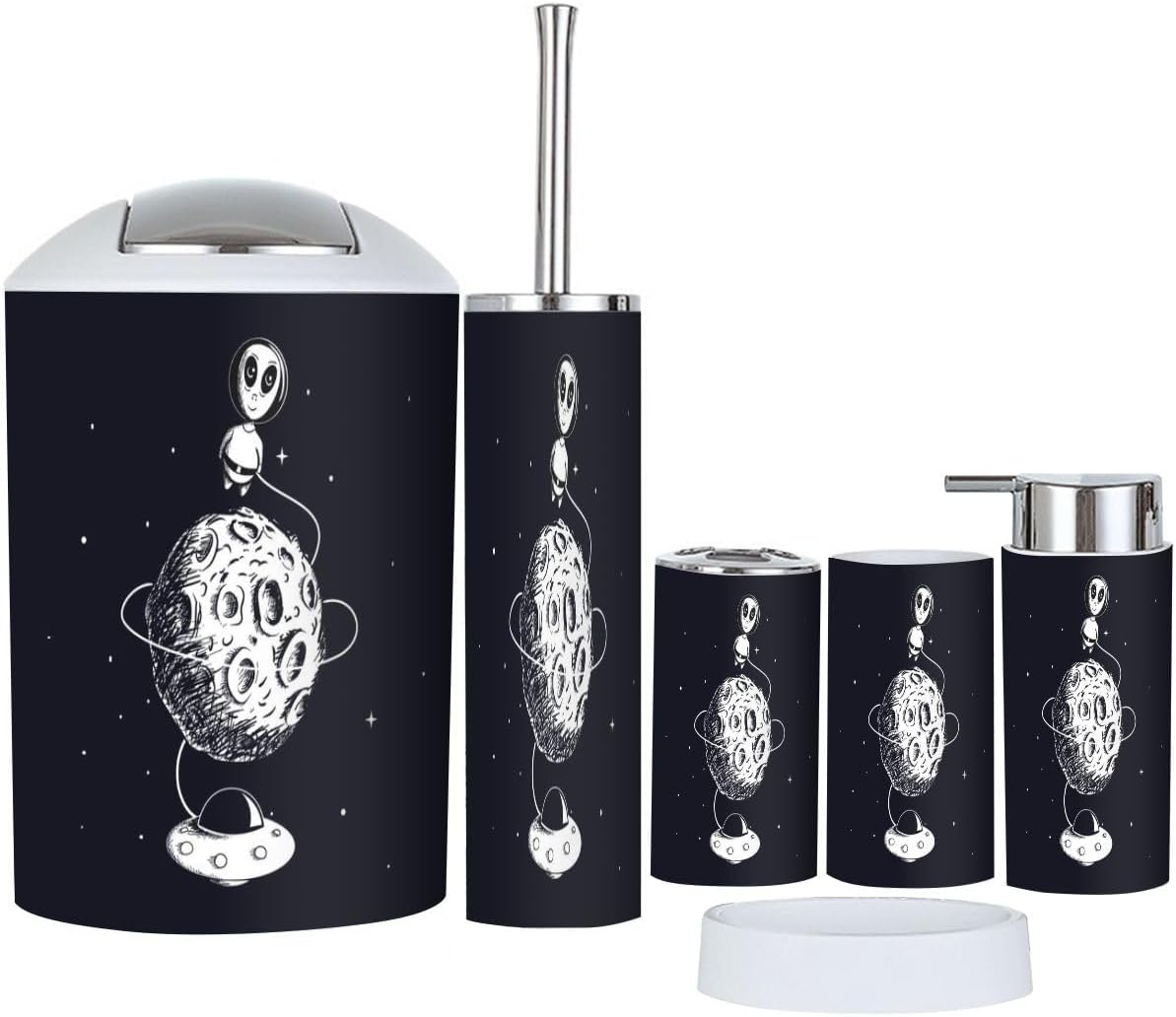 6-Piece Essential Bathroom Accessories Set for Home - Cute Astronaut Design
