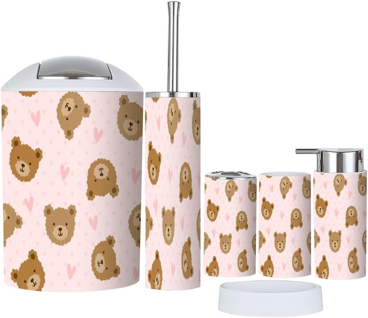 Sturdy 6-Piece Bathroom Accessories Set with Brown Teddy Bear Design