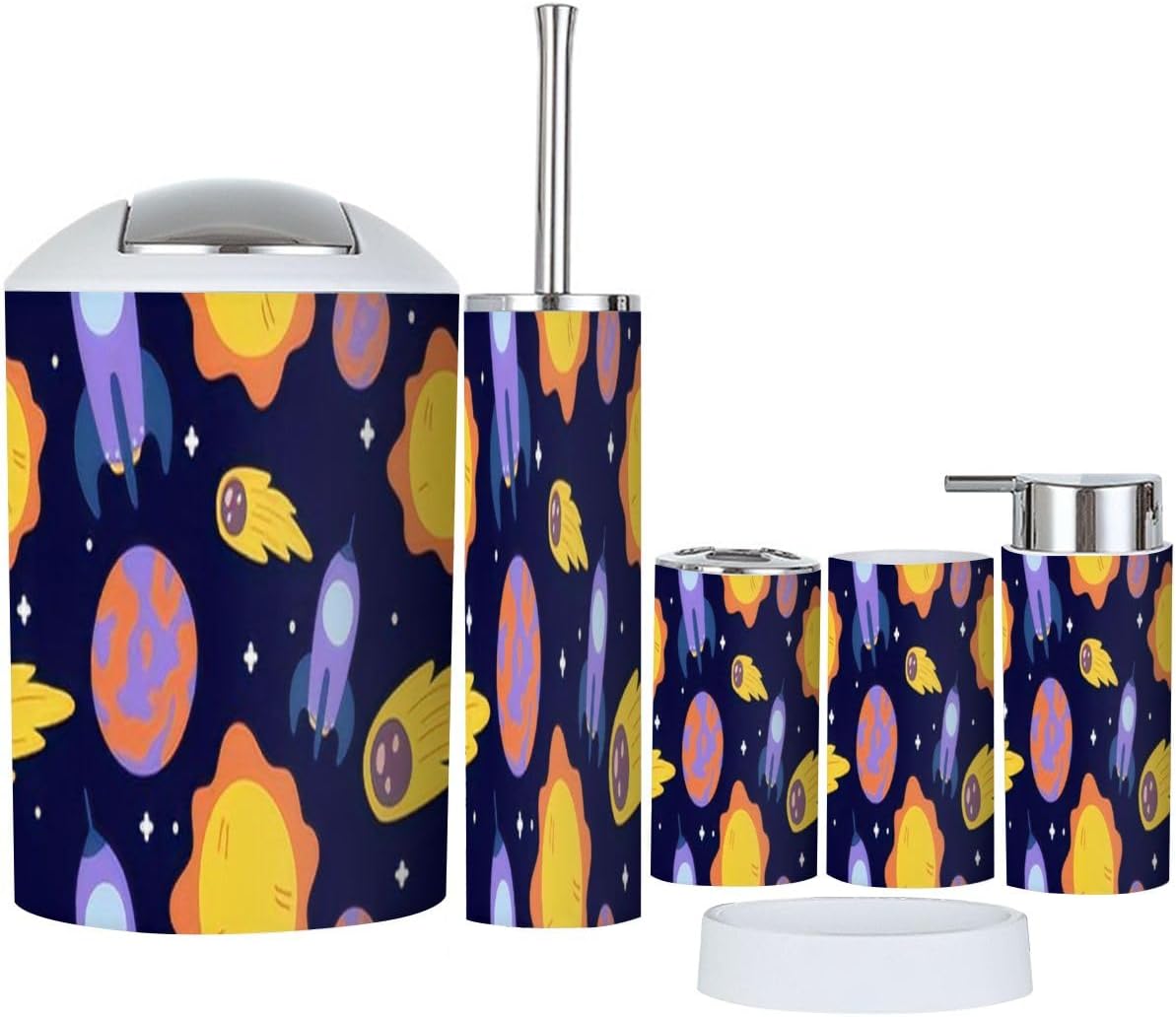 Kawaii Bathroom Accessory Set 6 Piece cosmic Doodle