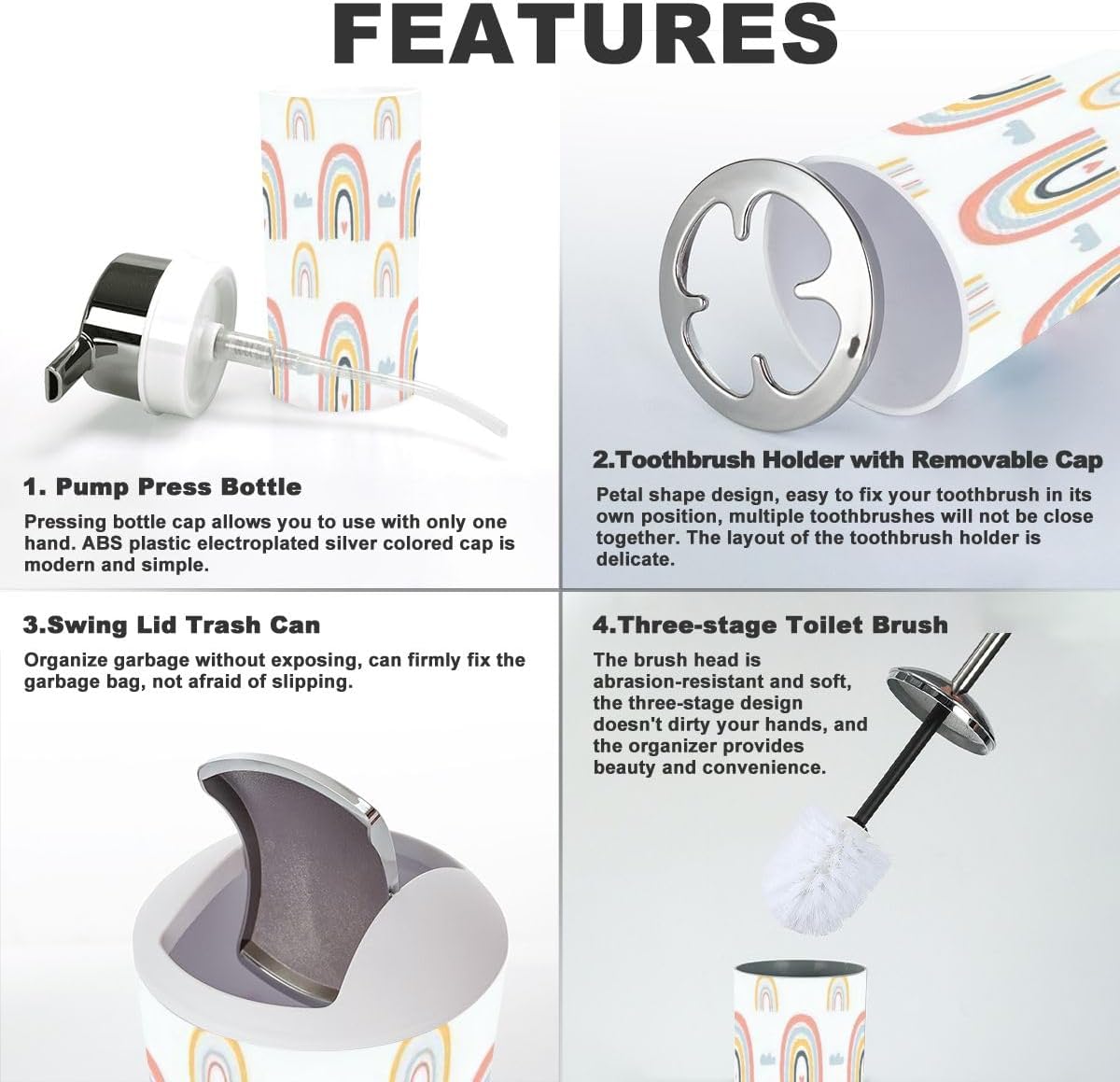 Pastel Rainbow Bathroom Accessory Set 6 Piece