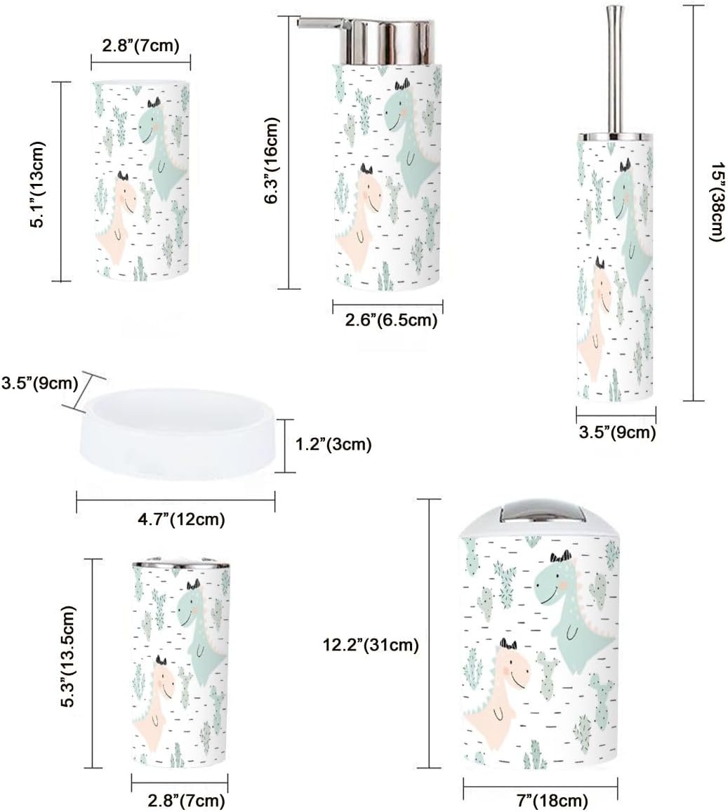 PlayfulBOHO Set - 6 Piece bathroom Accessories Dinosaur Princess Toothbrush Holder