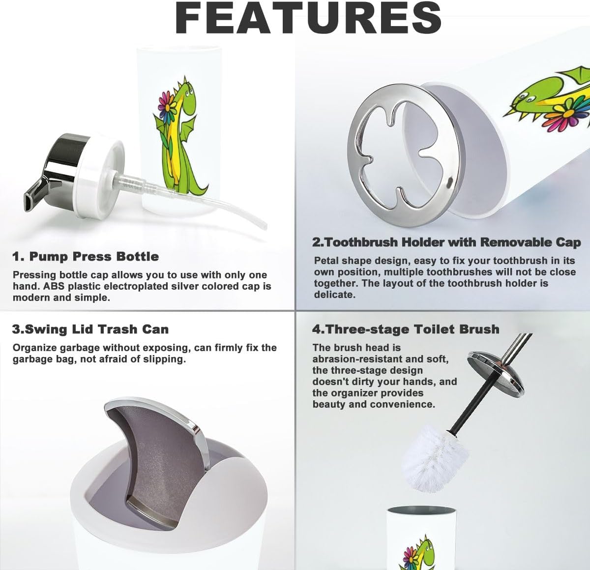 Stylish 6-Piece Bathroom Set Dragon Toothbrush Holder More Durable Functional Design