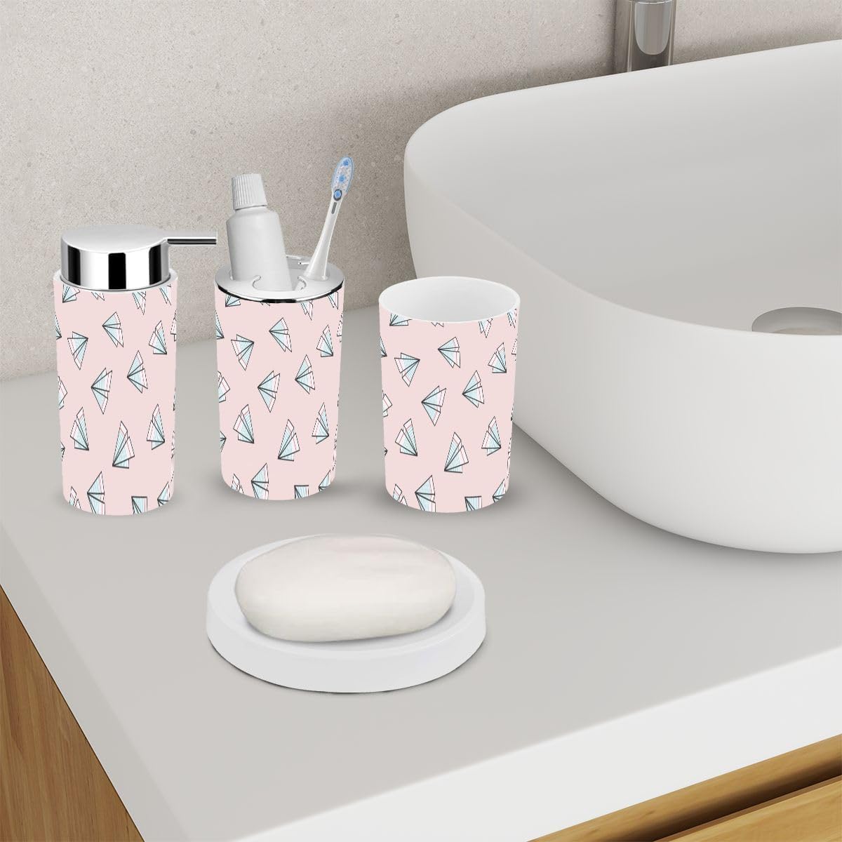 XNGJEMVWXO - 6-Piece Bathroom Accessories Set - Cute Paper Plane Pattern