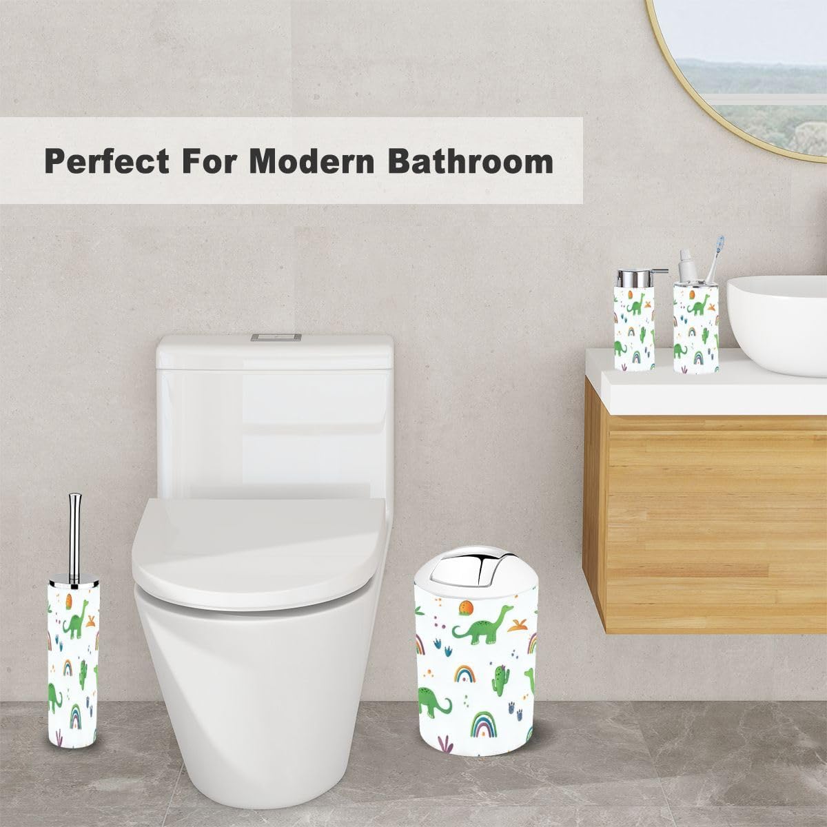 Bathroom Accessories Set Dinosaur Themed - Sealed Design Eco-Friendly