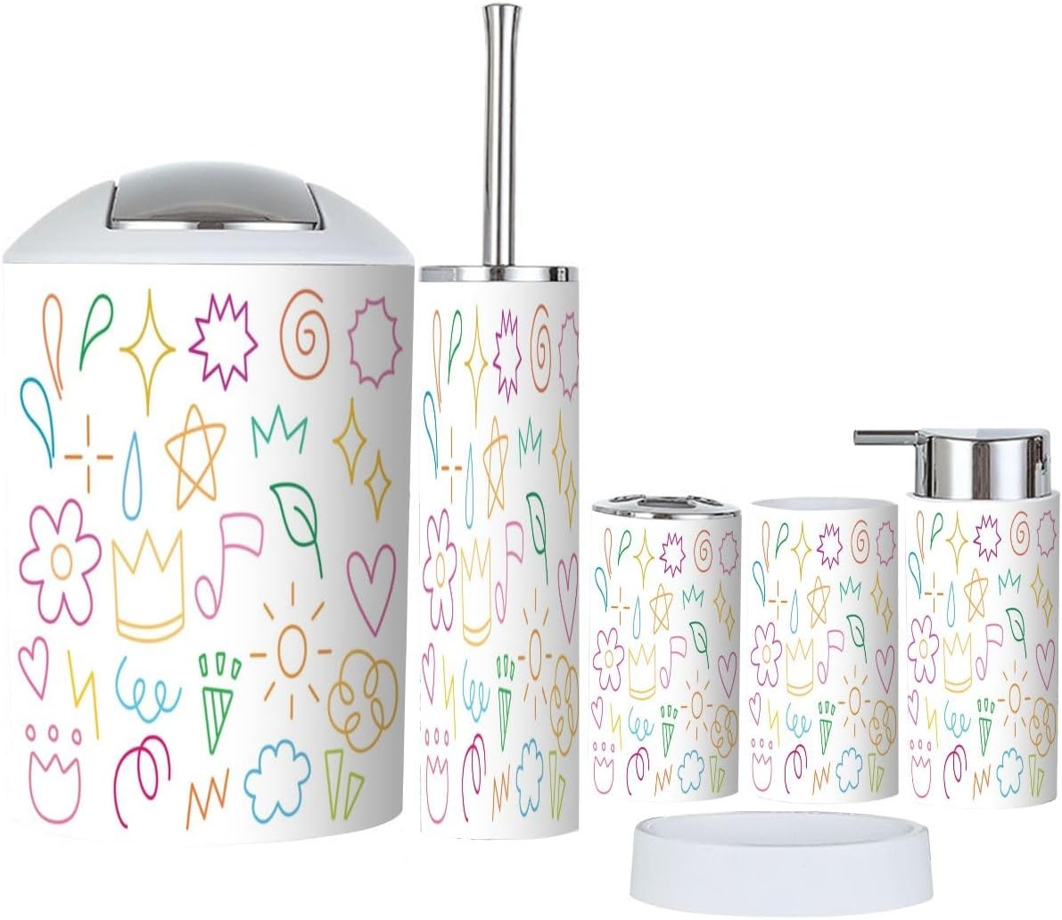 Bathroom Accessory Set 6-Piece Doodle Cartoon Line