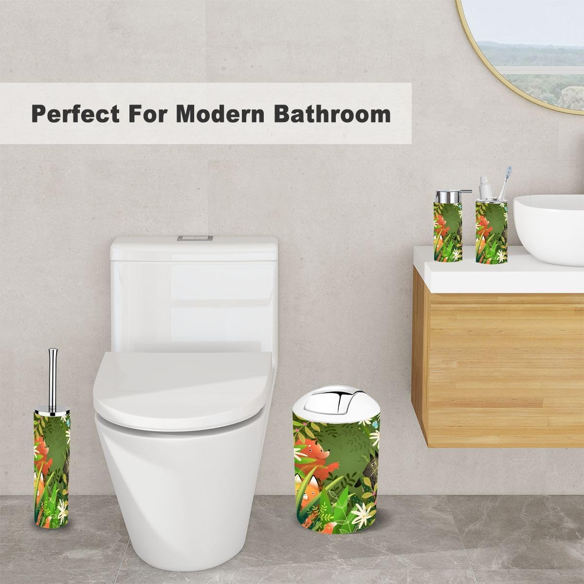 Cute Forest Animals Bathroom Accessory Set 6 Piece