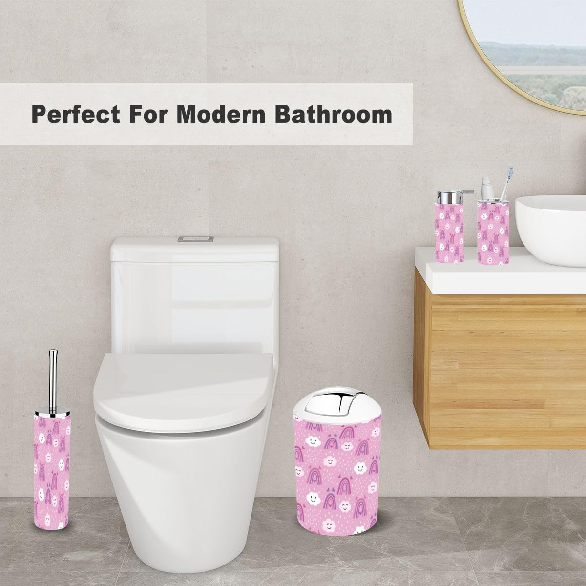 Stylish 6-Piece Bathroom Set - Rainbow Design