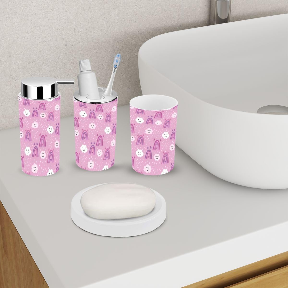 Stylish 6-Piece Bathroom Set - Rainbow Design
