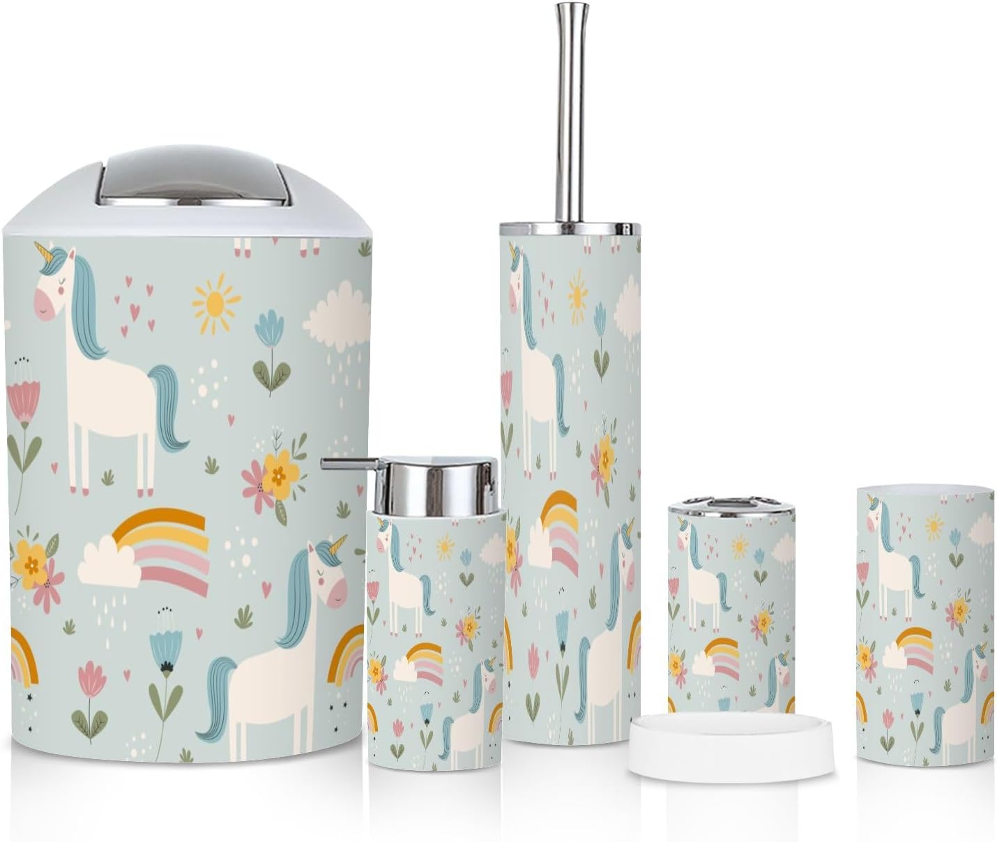 6-Piece Bathroom Accessories Set - Cute Flower Design for Modern Bathrooms