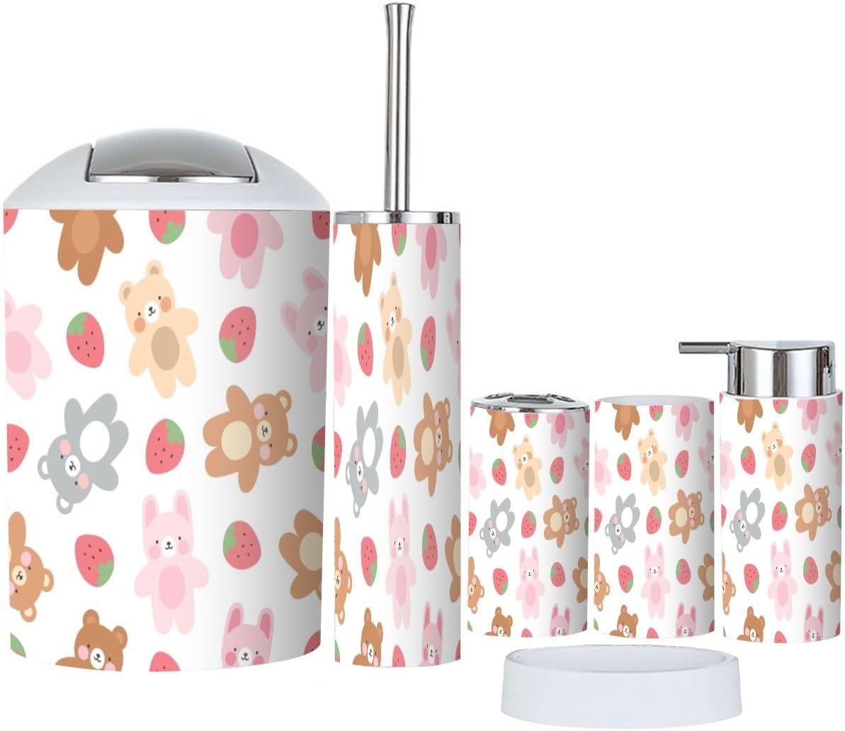 6-Piece Kawaii Teddy Bear Themes Bathroom Accessory Set