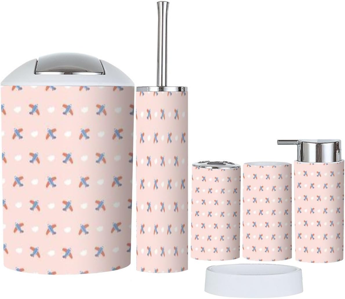 Bathroom Accessory Set 6-Piece Cute Cartoon Design for Organization