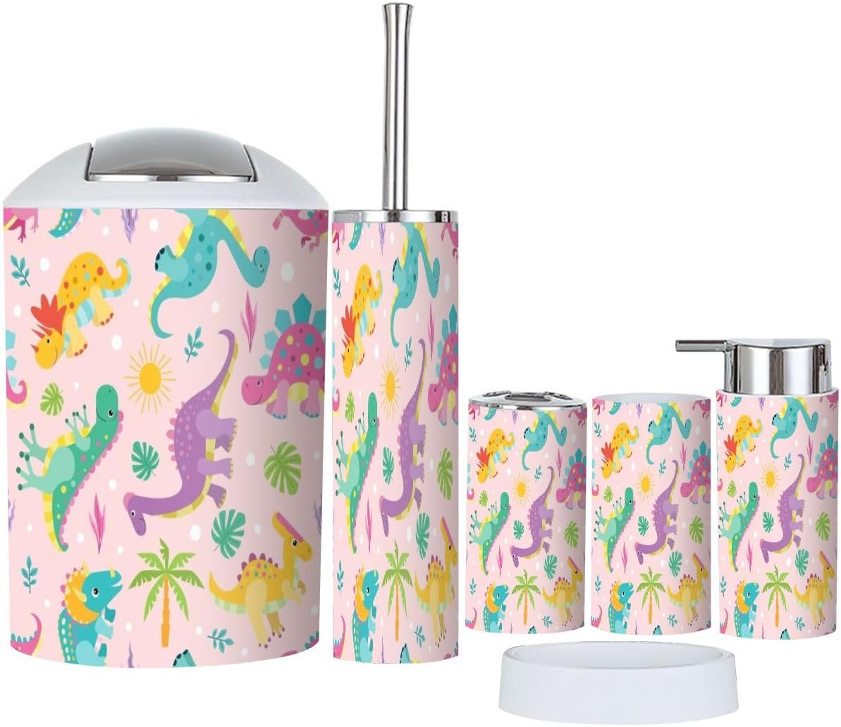 Bathroom Accessory Set Boho Dinosaurs 6 Piece for Kids