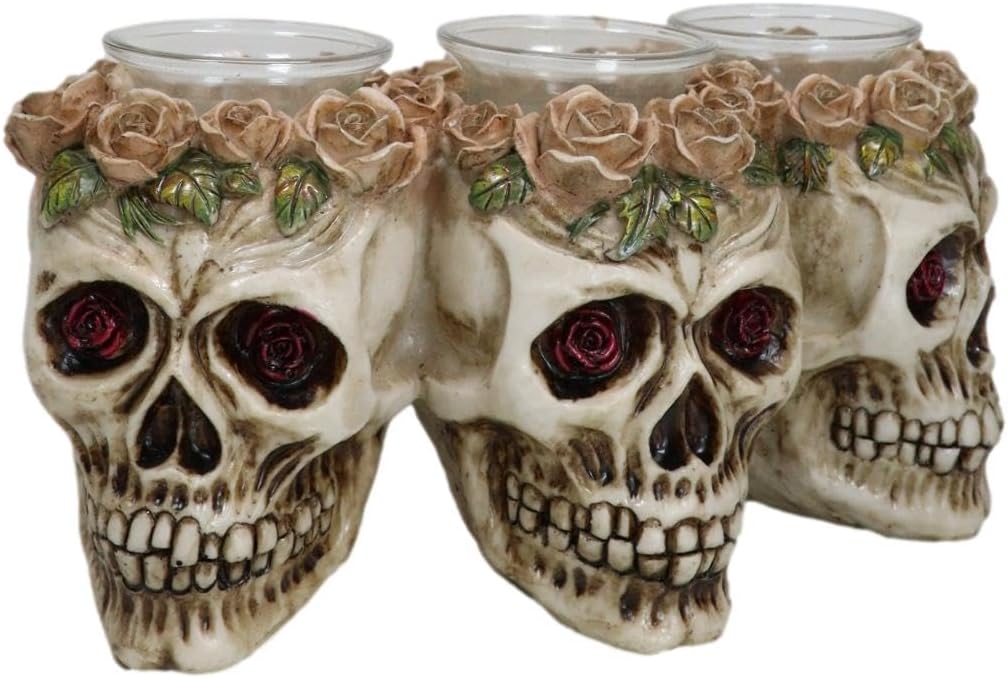 Ebros Gift Trio Gothic Rose Skulls fragrance holder