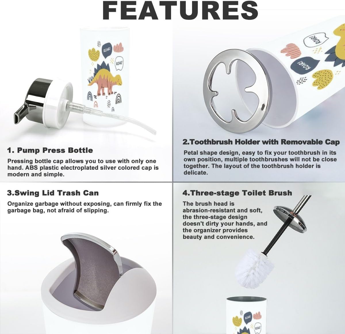 Dinosaur-themed 6-piece Bathroom Accessory Set