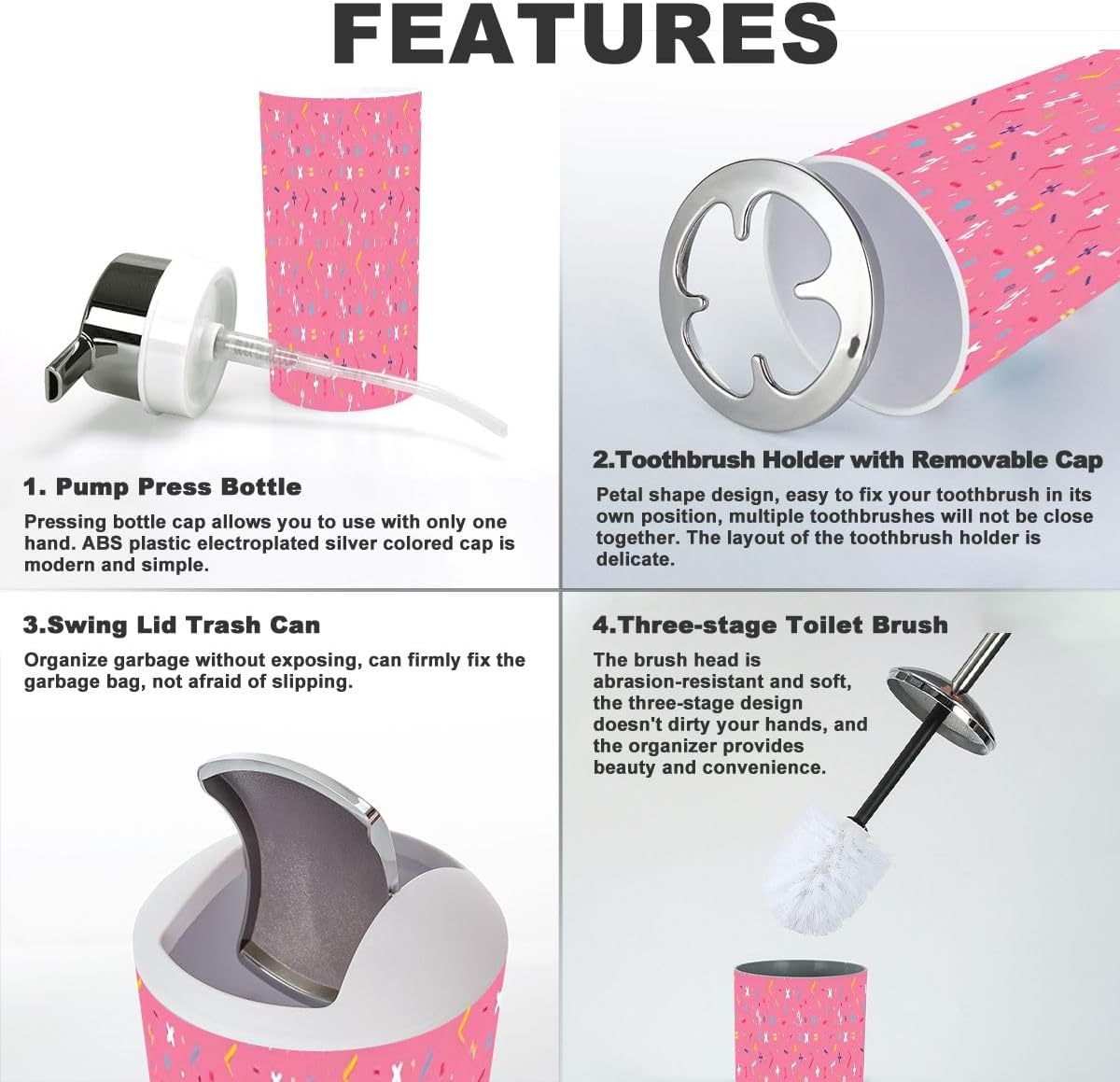 Stylish Mathematical Symbols 6-Piece Bathroom Accessory Set for Kids