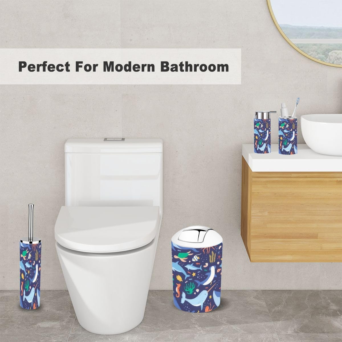 Ocean Animals Blue Bathroom Accessory Set 6 Piece
