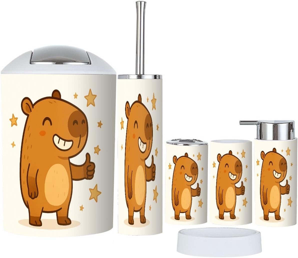 6-Piece Boho-Capybara Bathroom Accessory Set for Home Kitchen