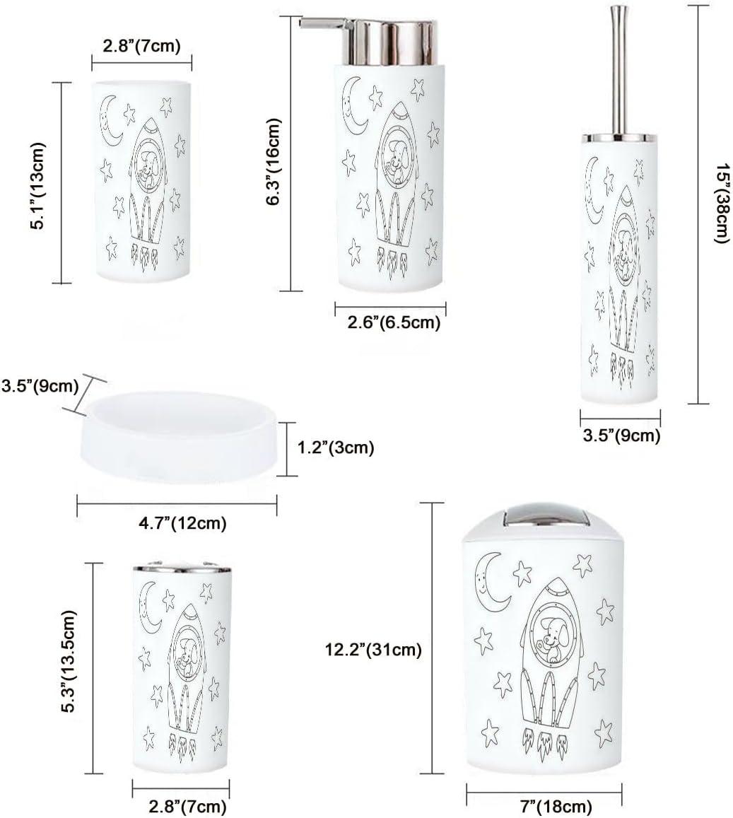 White Rocket-Themed 6-Piece Bathroom Accessories Set