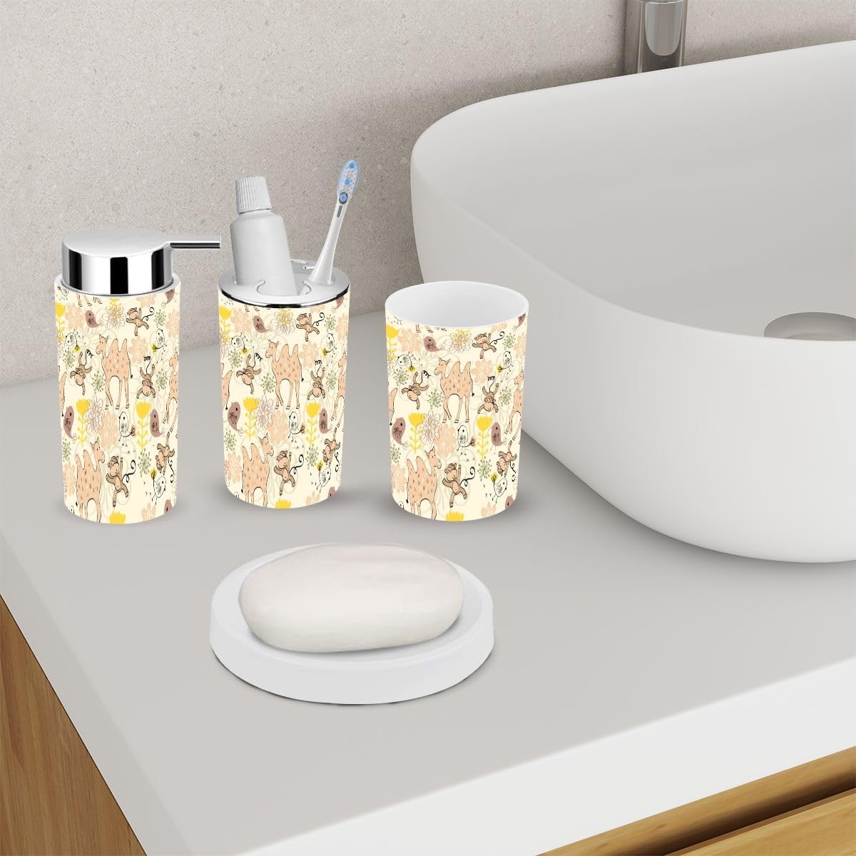 6 Piece Bathroom Accessory Set with Animals Design
