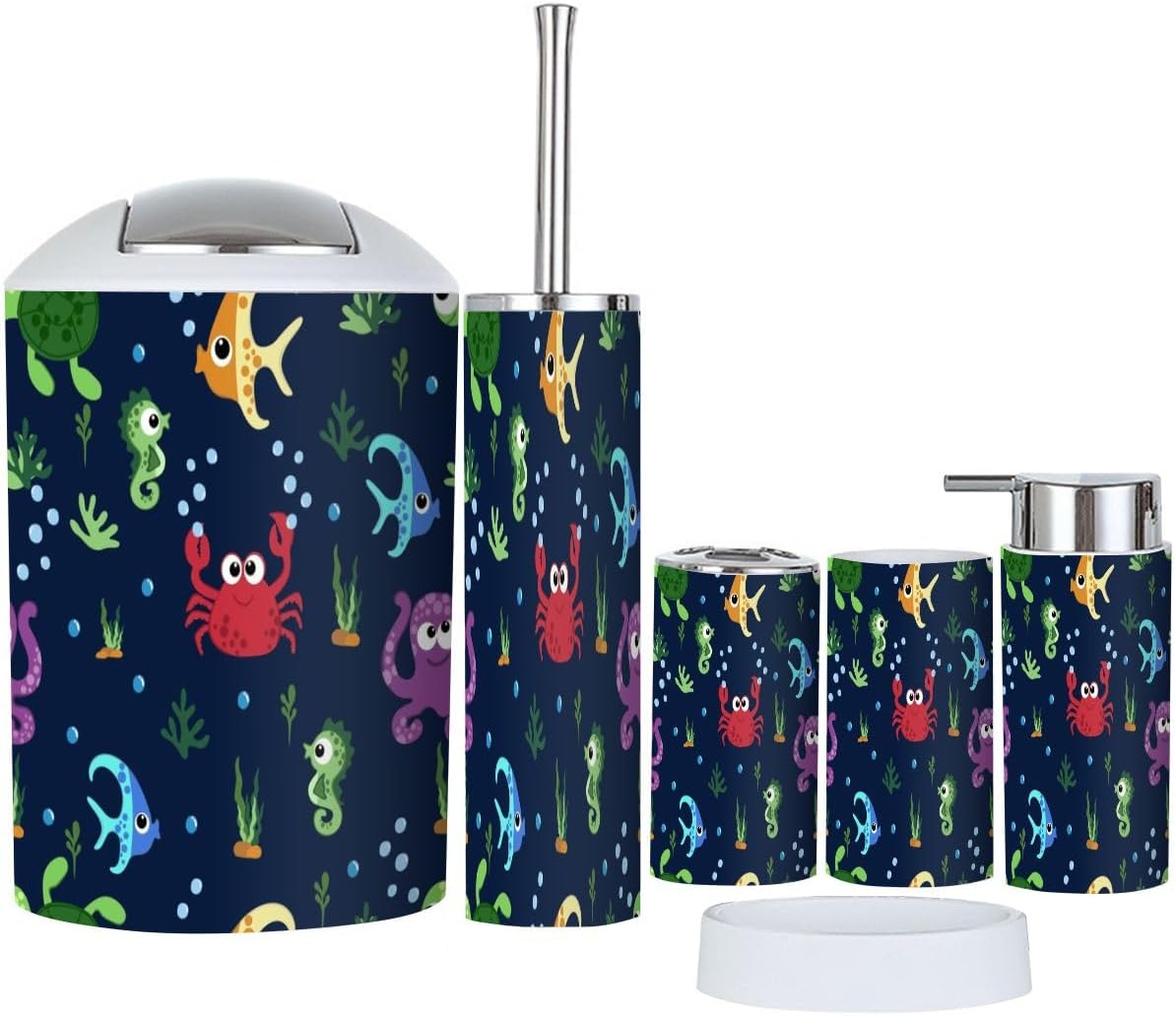 6 Piece Bathroom Accessory Set with Under Sea Design