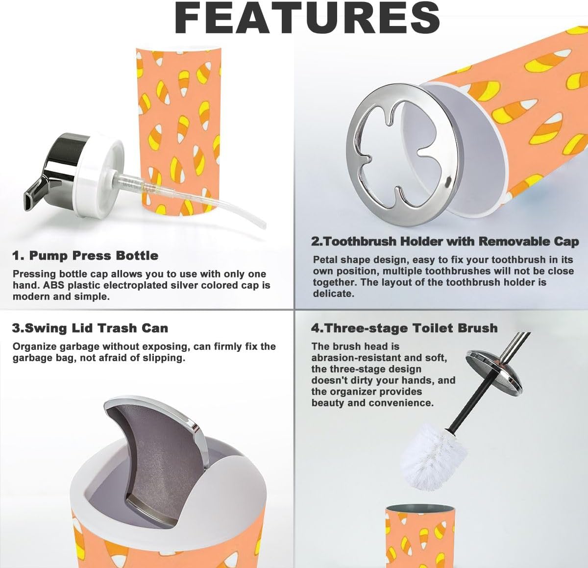 Halloween Hand-Drawn Doodle Style 6-Piece Bathroom Accessory Set