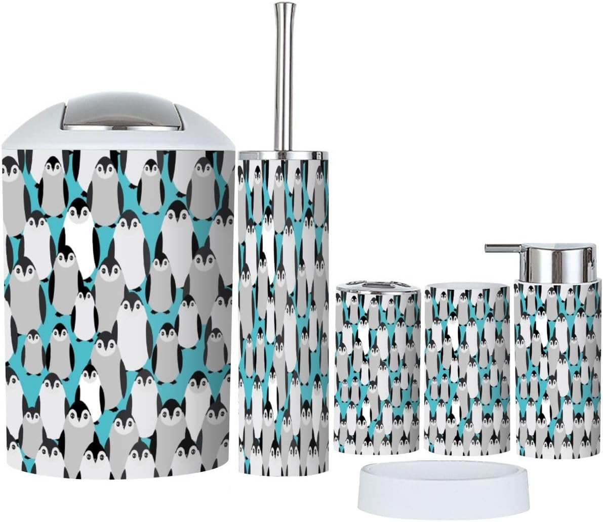 6-Piece Funny Penguins Pattern Toothbrush Soap Organizer Set