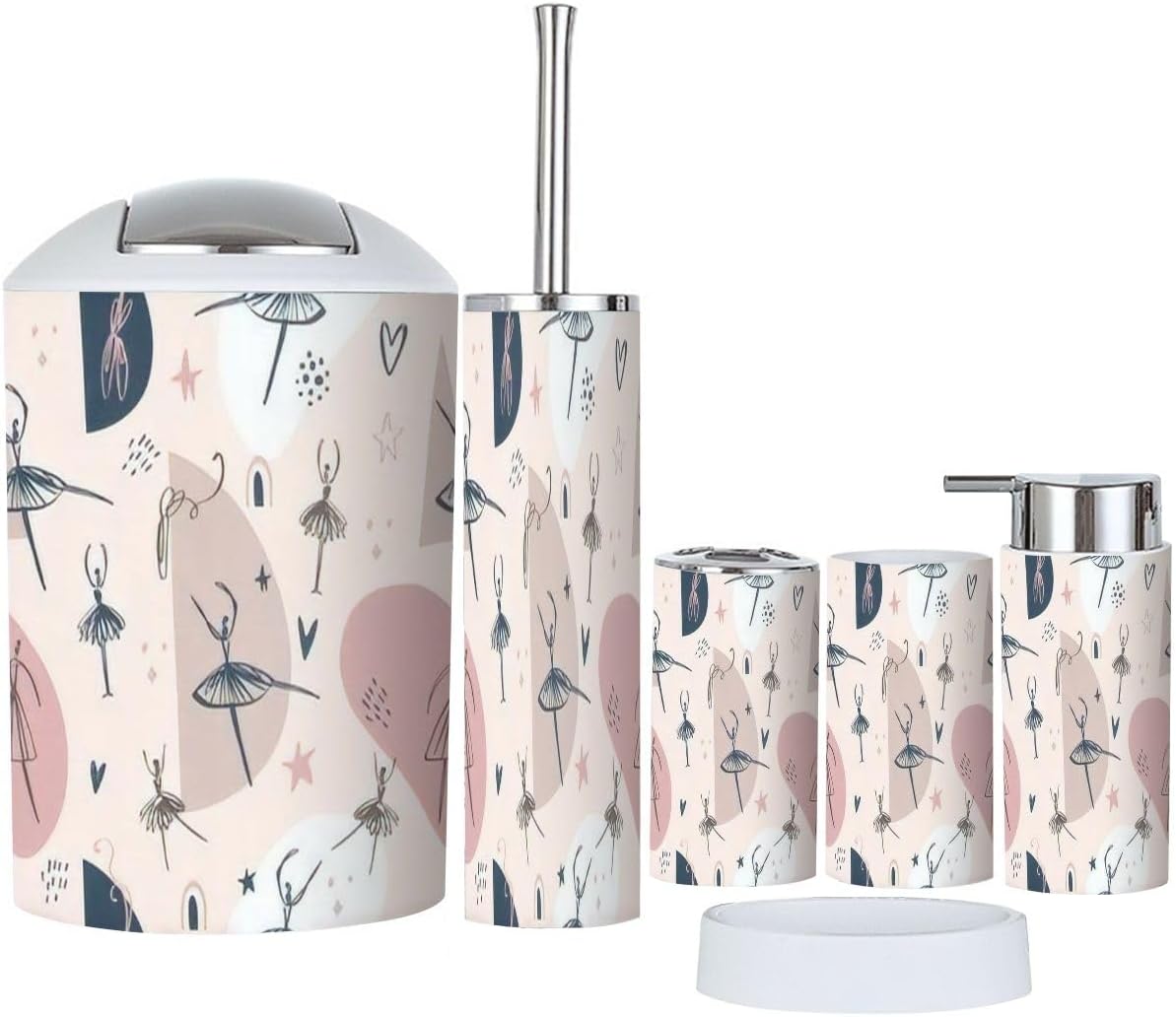 Bathroom Storage Set 6 Pcs Childish Ballerina Design for Organization