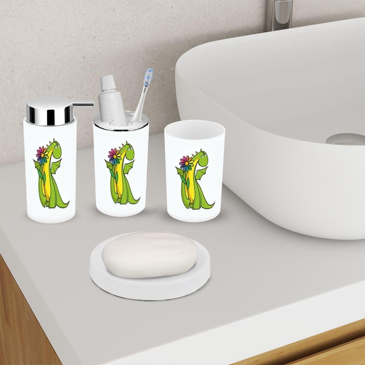 Stylish 6-Piece Bathroom Set Dragon Toothbrush Holder More Durable Functional Design