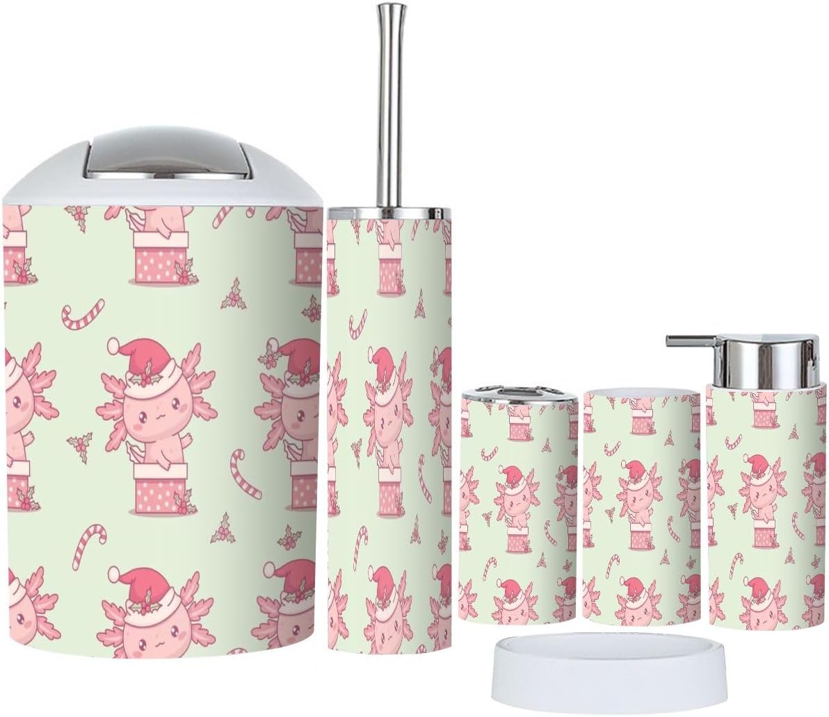 6 Piece Bathroom Accessory Set with Christmas Axolotl Design