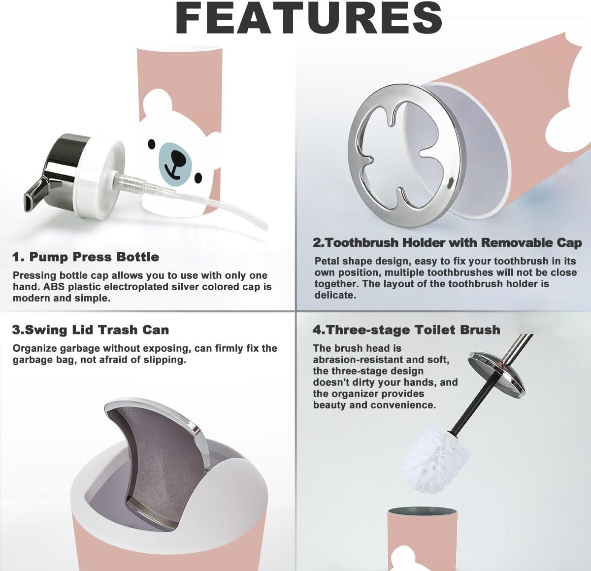 6-Piece Kids Bathroom Accessories Set - Durable Stylish