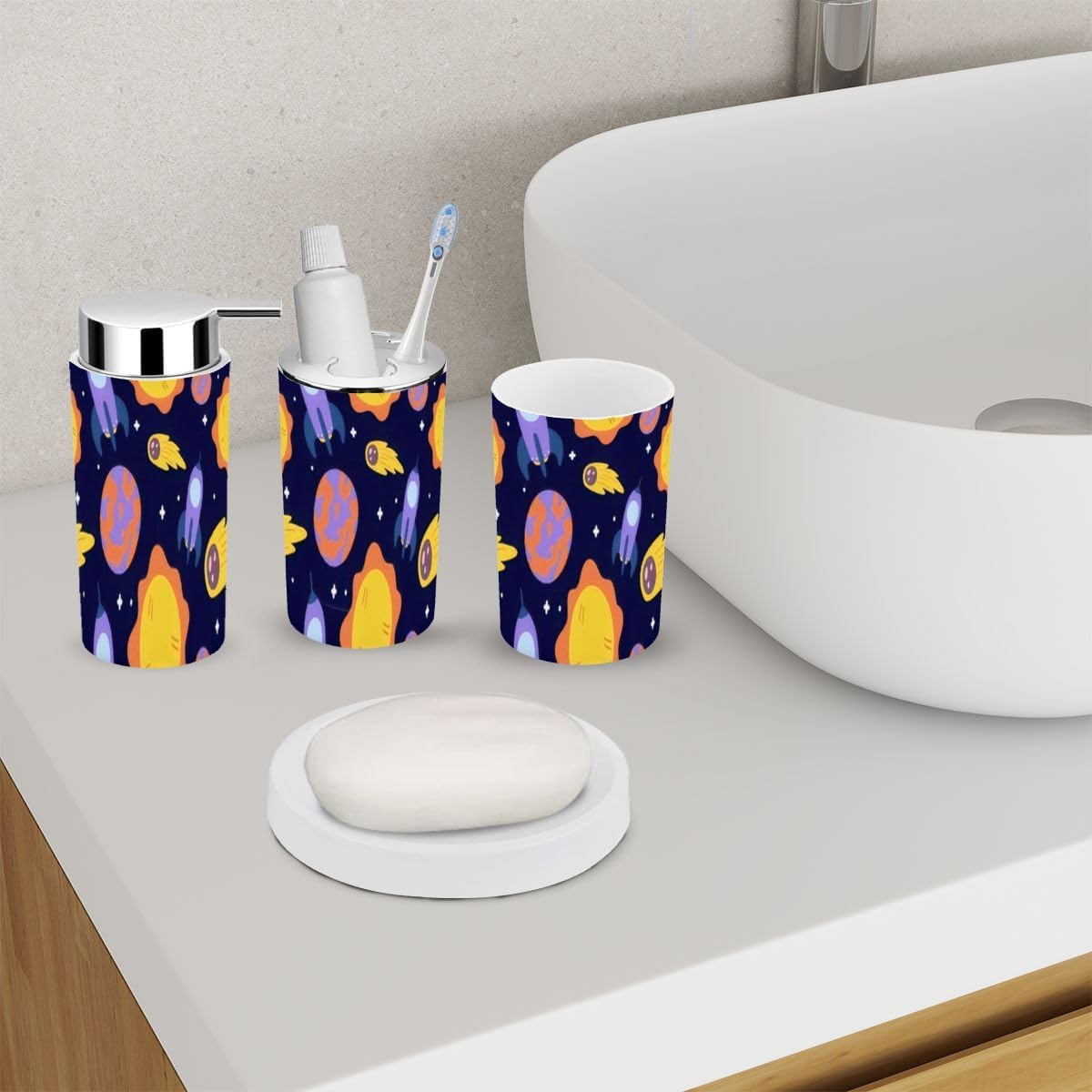 Kawaii Bathroom Accessory Set 6 Piece cosmic Doodle