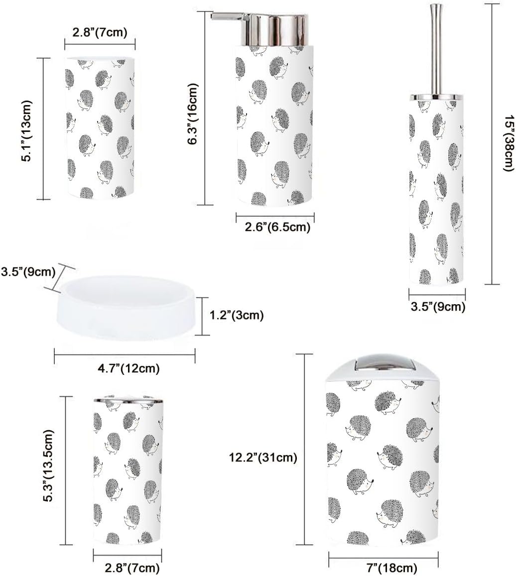 Bathroom Accessories Set 6 Pcs - Cute Decor with Hedgehogs