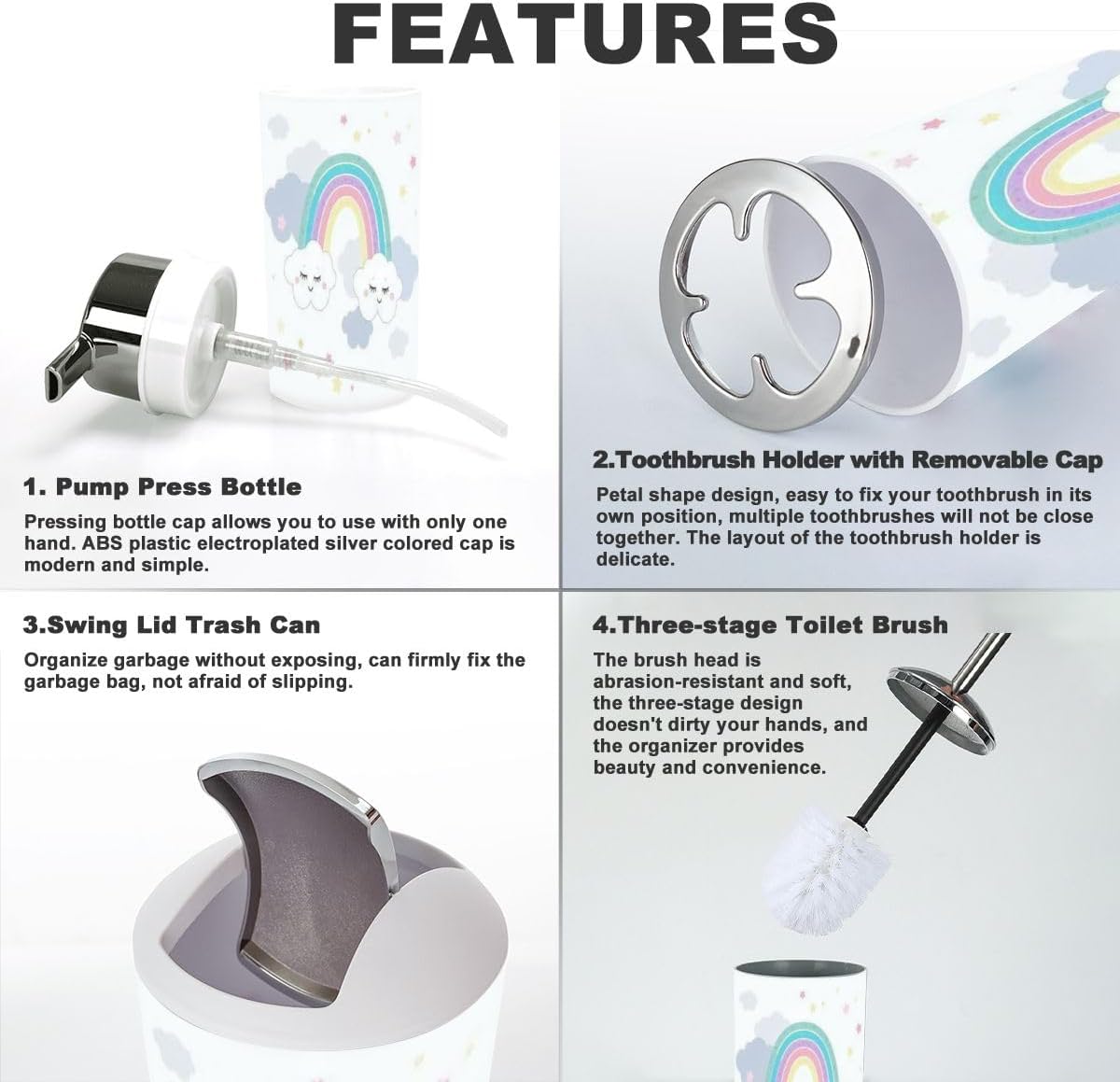 Cutesy Magical Rainbow Clouds Bathroom Set 6 Piece for Kids
