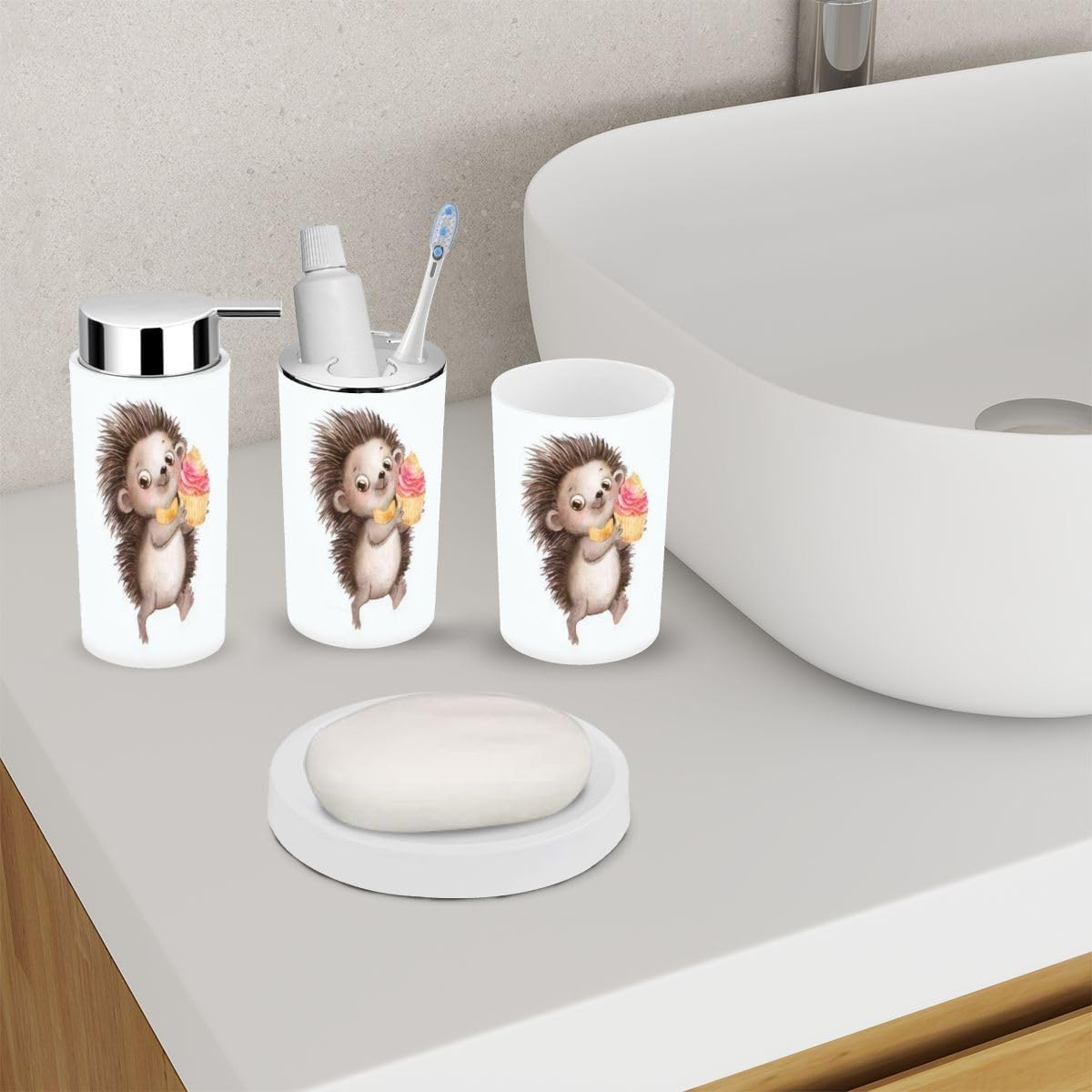 6-Piece Cartoon Hedgehog Bathroom Set