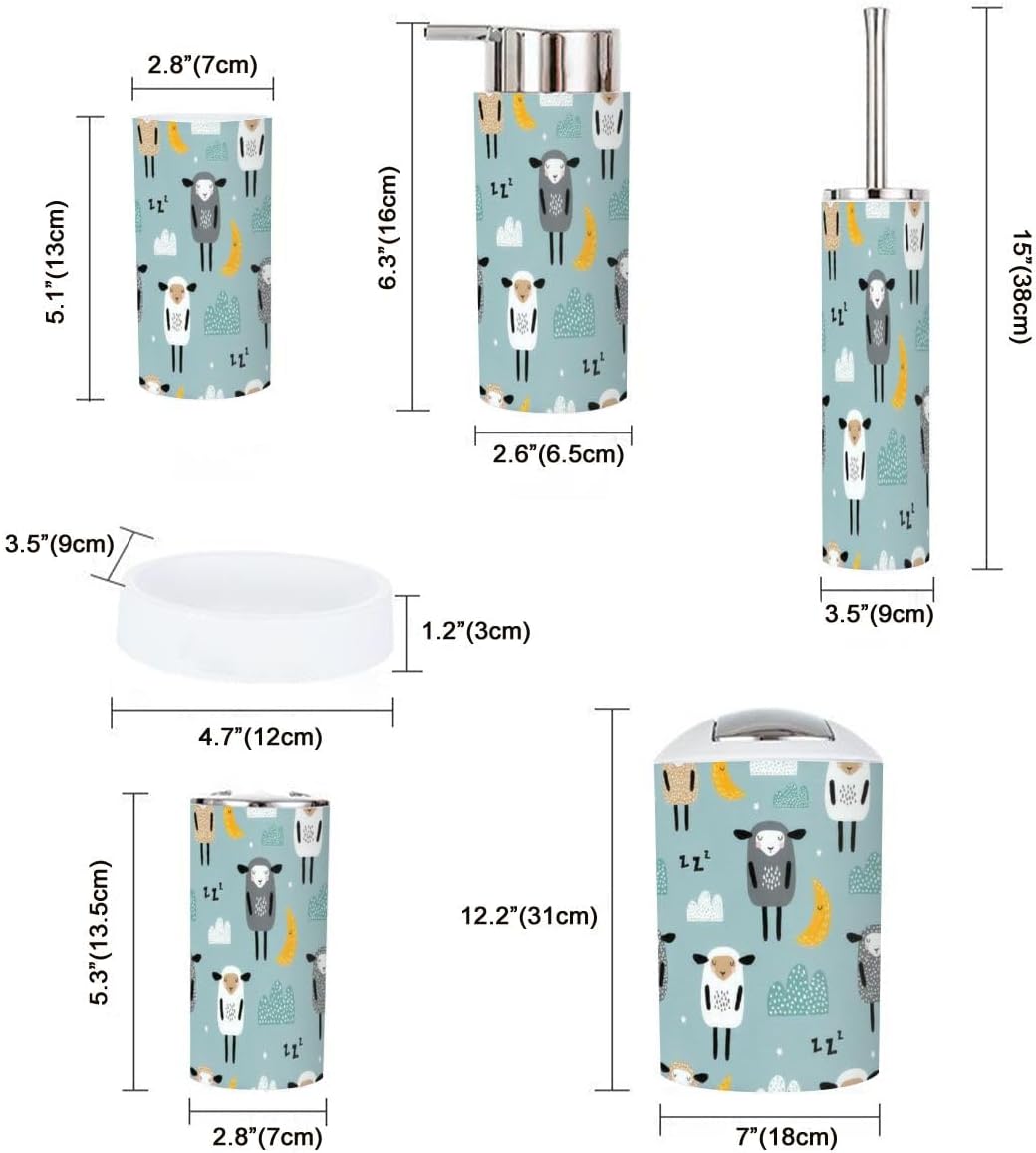 Cute Sheep Moon Clouds 6 Piece Bathroom Accessory Set