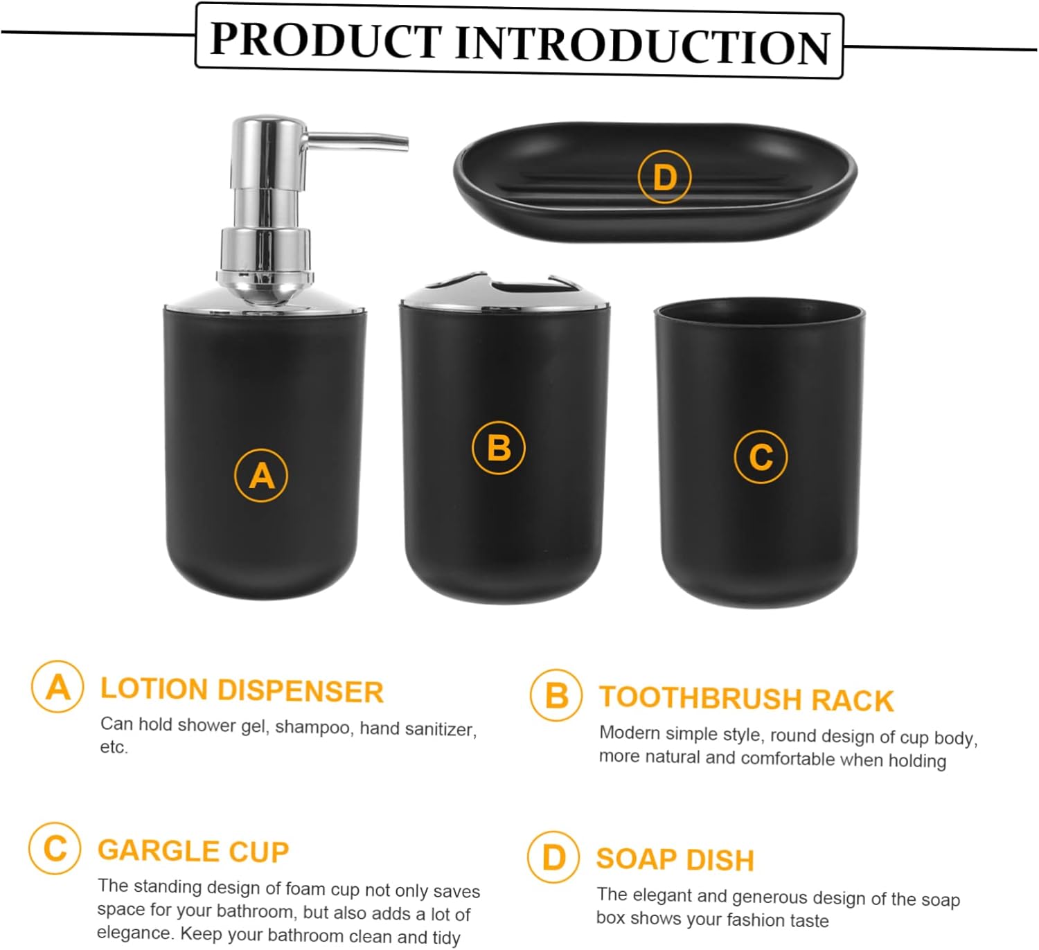 BUGUUYO Black Bathroom Accessory Set 4pc