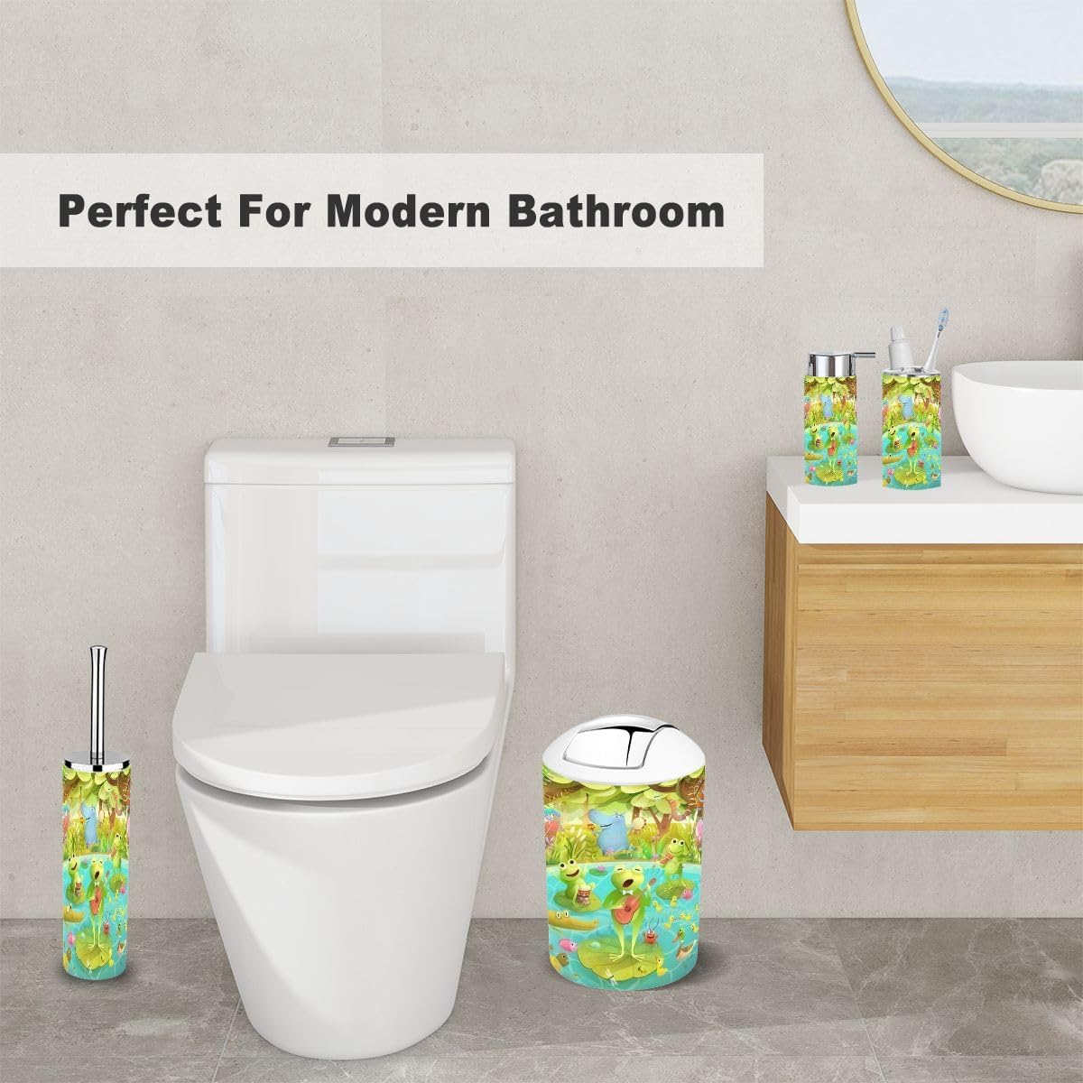 Sturdy Kids Bathroom Accessory Set with 6 Pieces - Durable Easy to Clean
