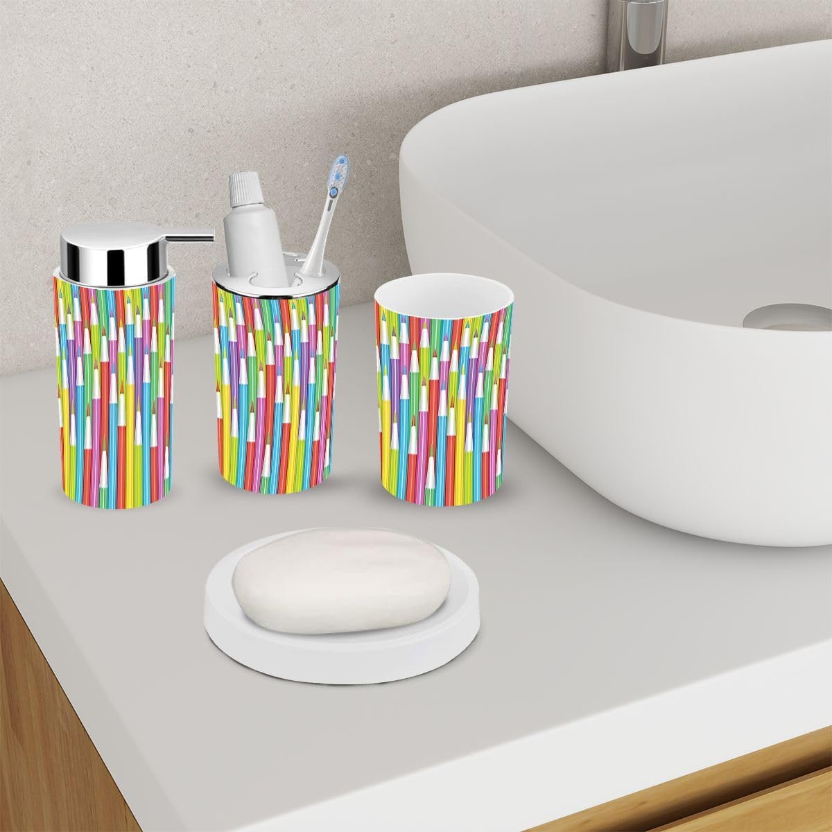 Rainbow Sequential Pattern bathroom accessesory set for kids