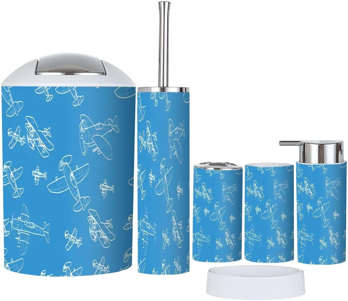 Stylish Airplane-Themed 6-Piece Bathroom Accessory Set with Durable Pvc Material