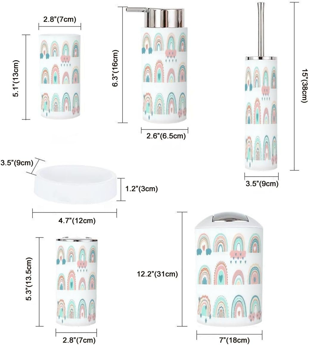 Perfect 6-Piece Bathroom Set Including Cute Rainbows for Kids and Adults