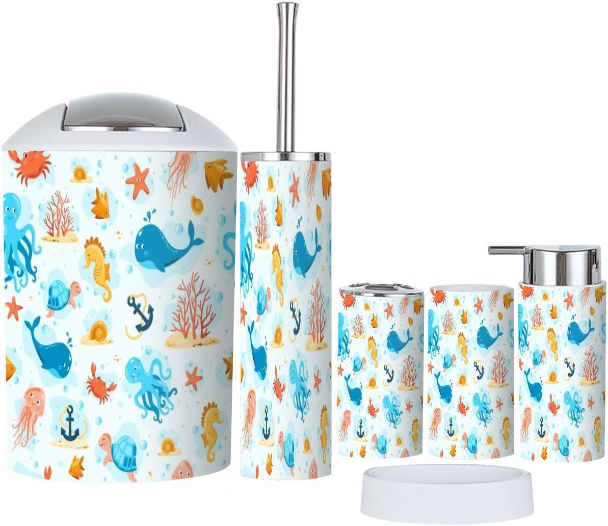 Ocean Life 6 Pcs Bathroom Accessories Set