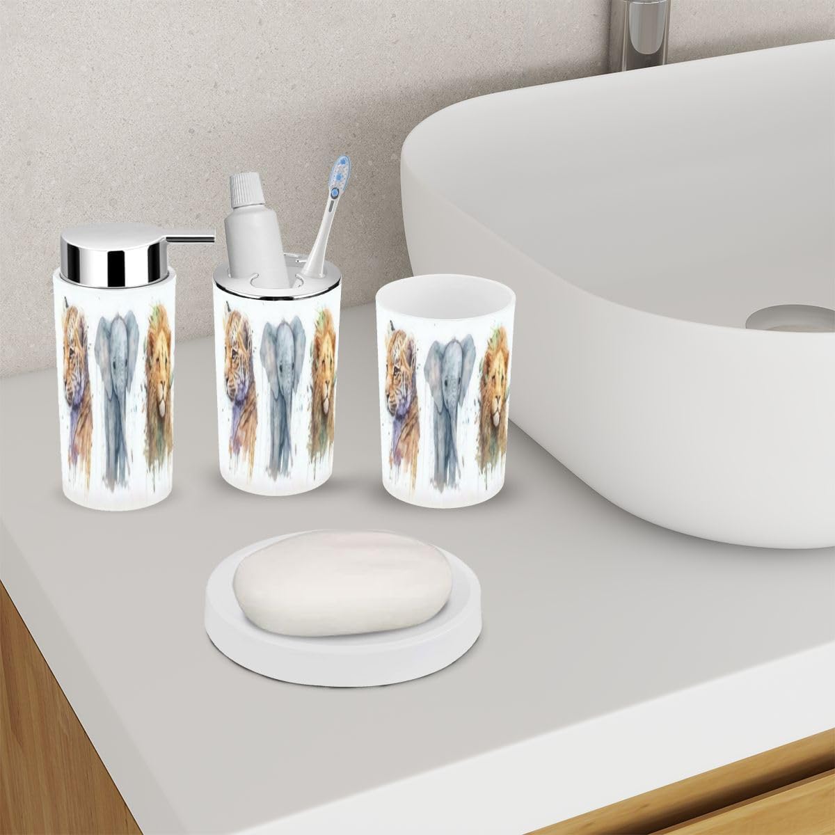 XNGJEMVWXO Elephant Lion Bathroom Accessory Set