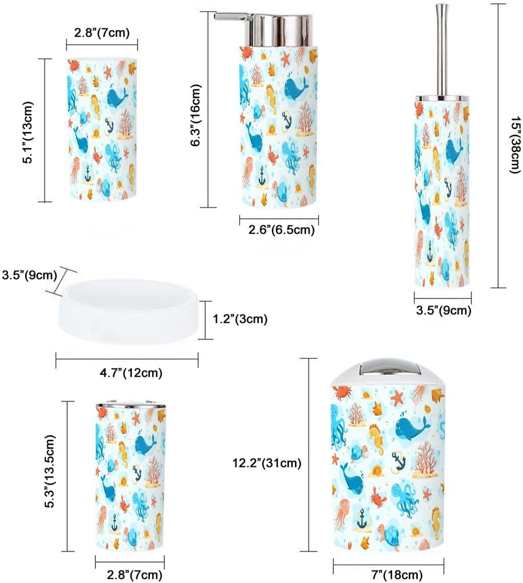 Ocean Life 6 Pcs Bathroom Accessories Set