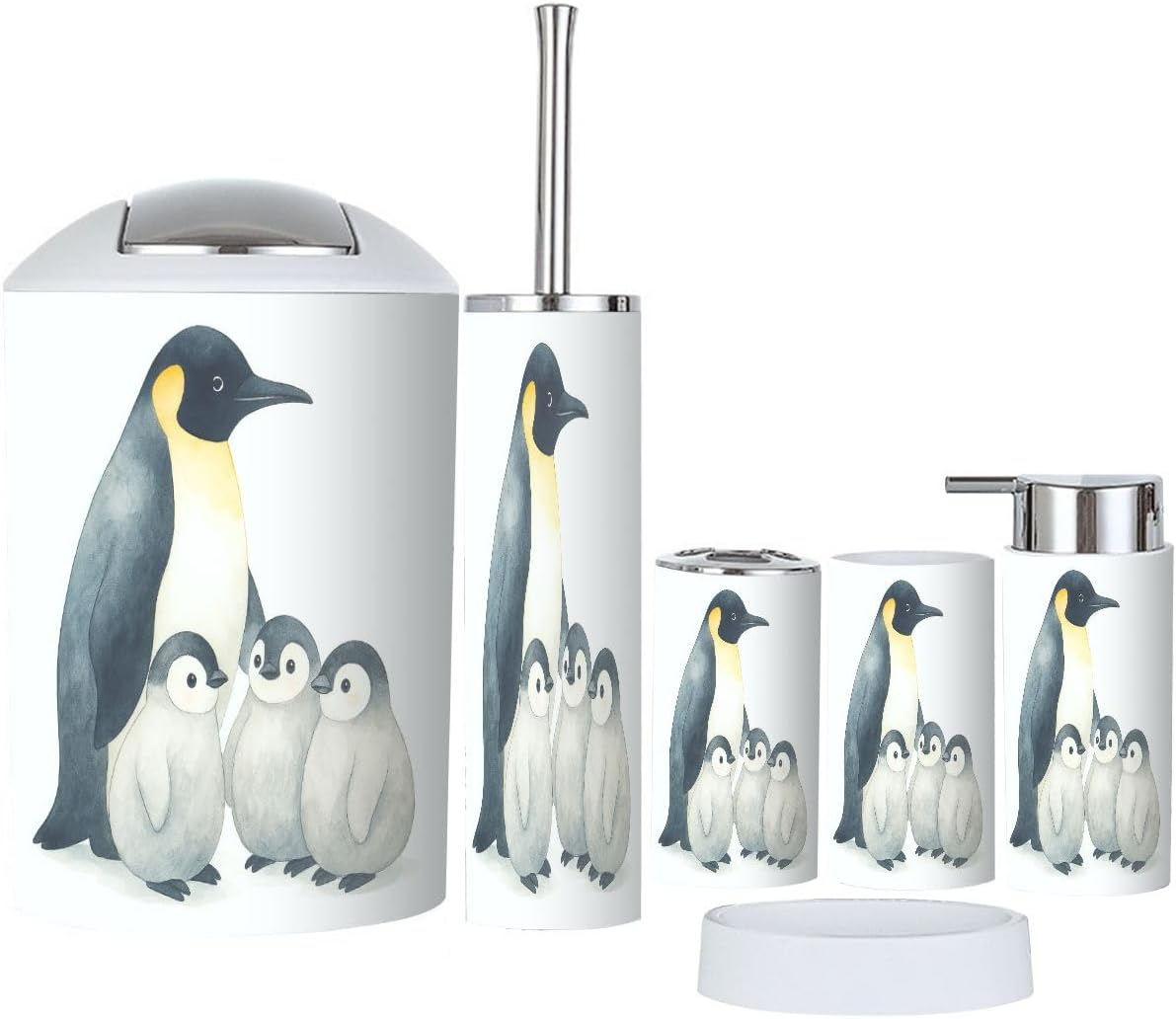 Boho Penguins Bathroom Accessory Set 6 Piece