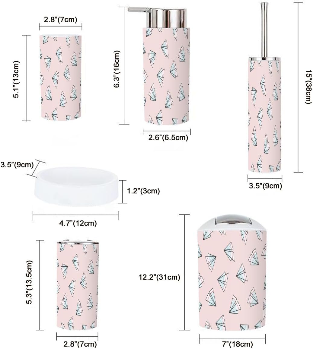 XNGJEMVWXO - 6-Piece Bathroom Accessories Set - Cute Paper Plane Pattern