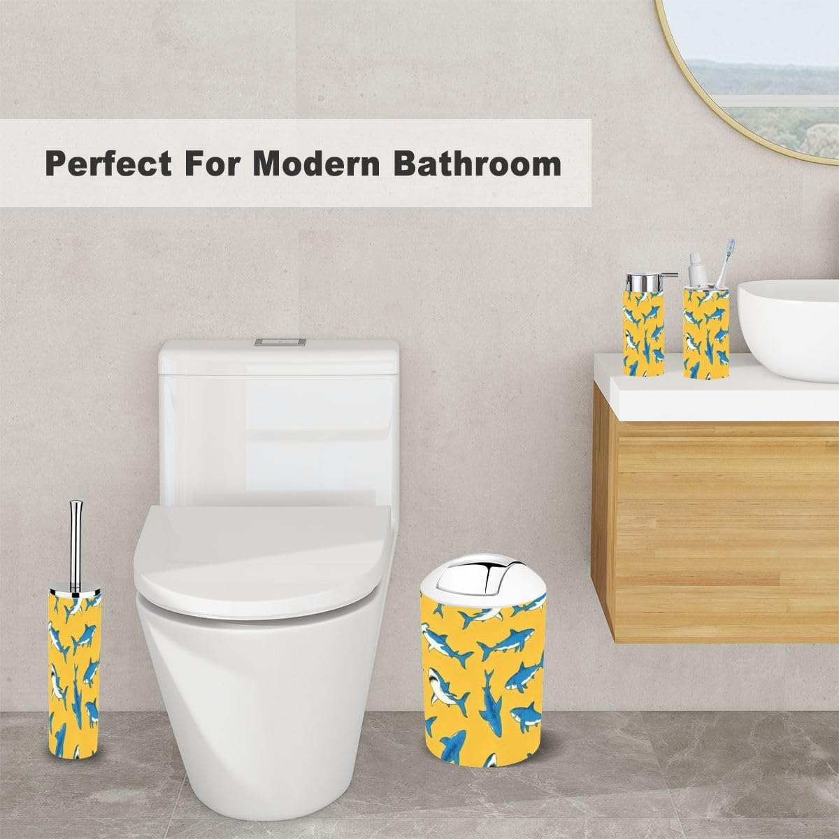 6-Piece Bathroom Set with Shark Pattern Looking Good