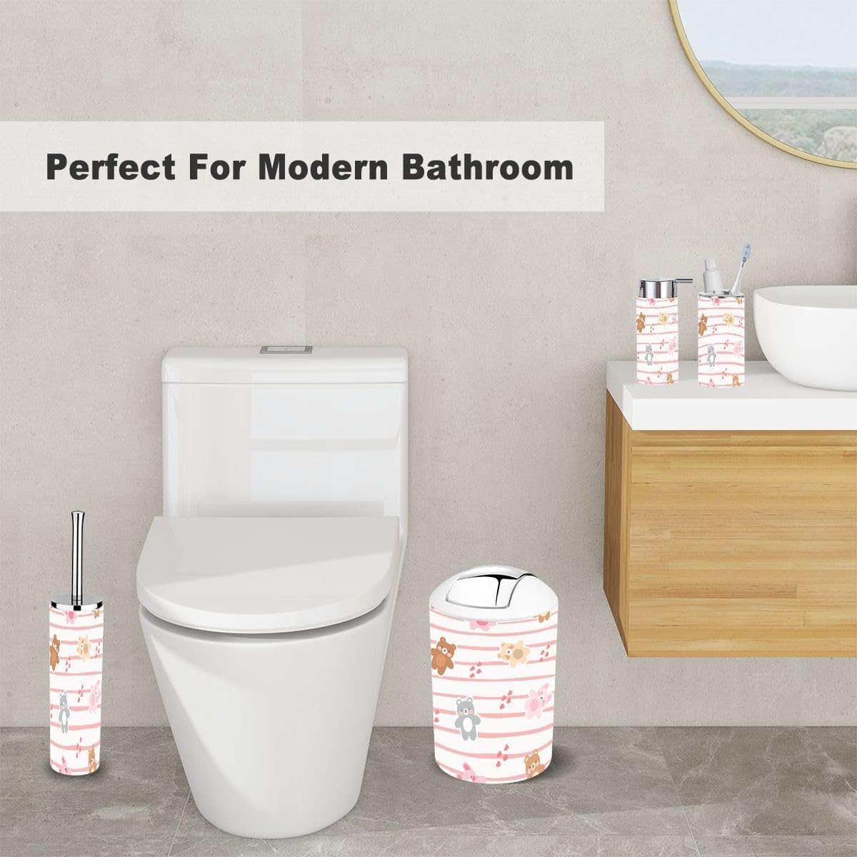 Kawaii Teddy Bear Set for the Bathroom 6-Piece Durable Accessory
