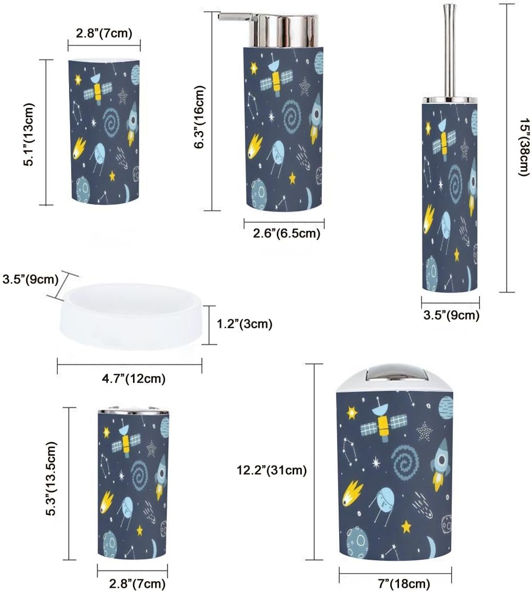 Bathroom Ends Accessory Set - 6-Piece Blue Baby Cosmic Seamless Print