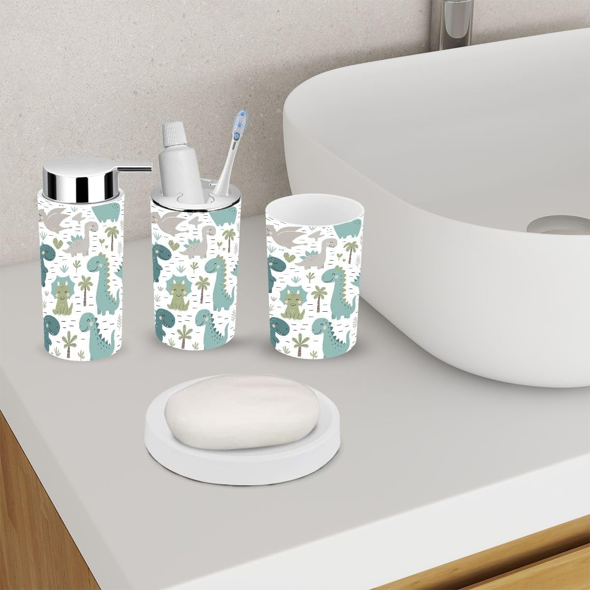 6 Piece Dinosaur Bathroom Accessory Set